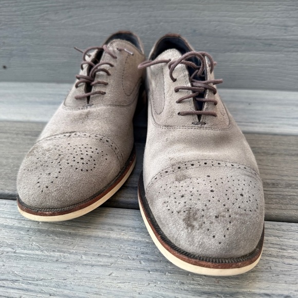 Johnston & Murphy Oxford Saddle Dress Shoes 10M - Gray Suede Leather - Picture 7 of 17